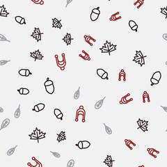 Set line Acorn, Canadian maple leaf, Leaf and Winter hat on seamless pattern. Vector