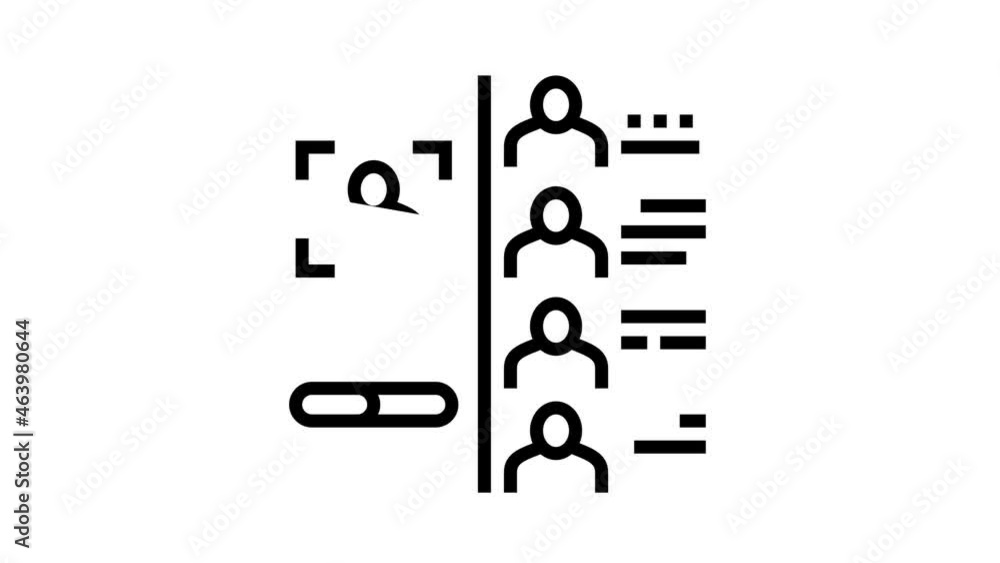 Poster researching people with face id for access animated line icon. researching people with face id for a