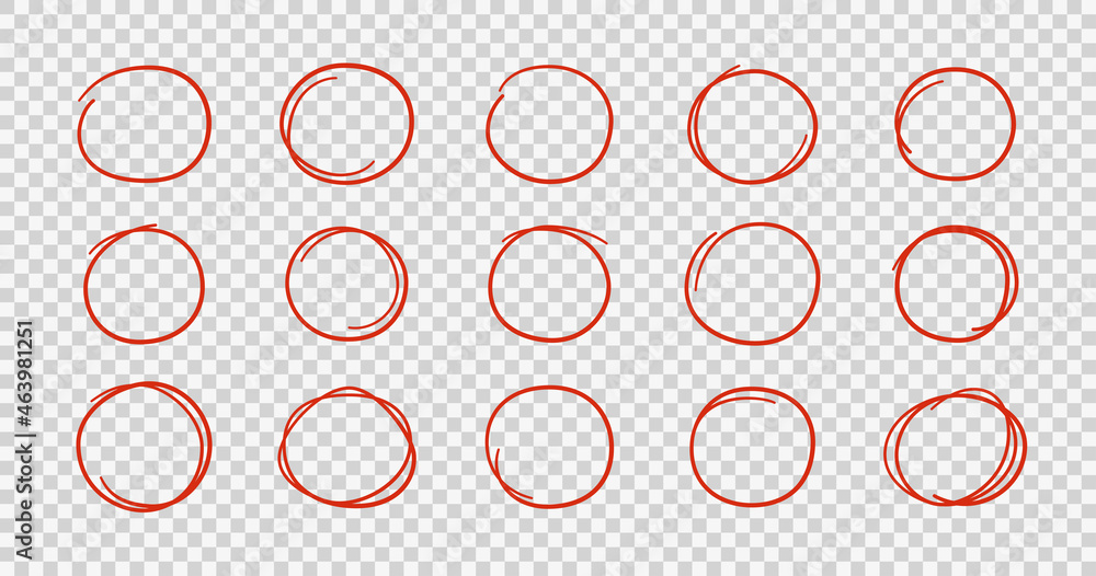 Poster hand drawn red circles. highlight round frames. ovals in doodle style. set of vector illustration is