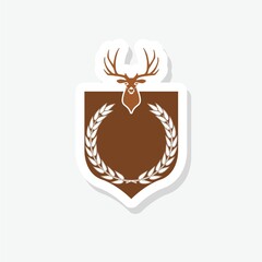 Deer head in shield sticker icon