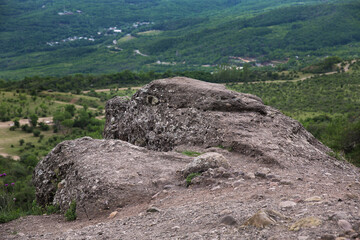Valley of Ghosts. Sights of the Crimea. At the top of the mountain. Stone Animal. Stone lynx.