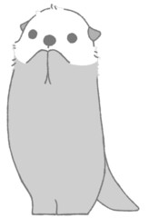 立ちあがって両手を口元にあてるラッコ（灰色）