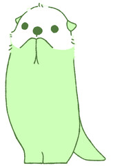 立ちあがって両手を口元にあてるラッコ（緑色）