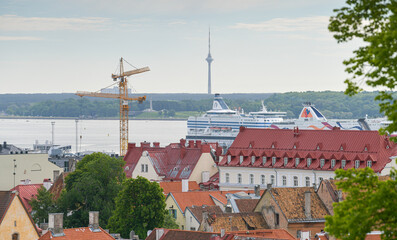 Capitals of Europe. The landmarks from Tallinn, Estonia, photographed from above during a beautiful summer day. View to the old town of the city.