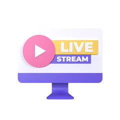 3D Rendering Live Streaming Icon Badge.