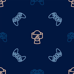 Set line Gamepad, and Virtual reality glasses on seamless pattern. Vector