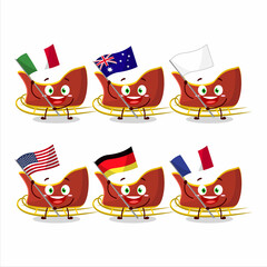 snow chariot cartoon character bring the flags of various countries
