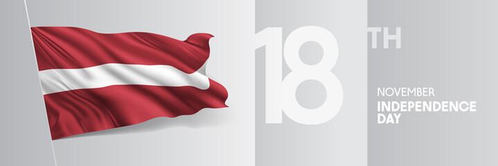 Latvia happy independence day greeting card, banner vector illustration