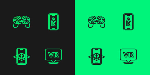 Set line Virtual reality, 3d modeling, Gamepad and Augmented AR icon. Vector