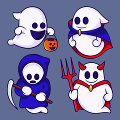 Cute ghost costume collection halloween character vector illustration
