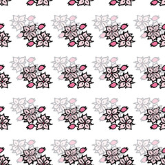Vector white background white pink cherry tree flowers and cherry blossom sakura flowers. Seamless pattern background