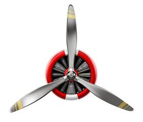 Vintage airplane propeller isolated on white background. 3D illustration - obrazy, fototapety, plakaty