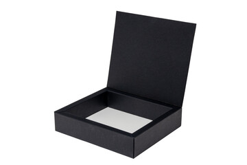 Open black cardboard box or box with magnetic closure isolated on a white background. Clipping...