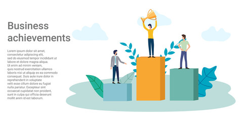 Business achievements.People celebrate the victory in the business competition.Poster in business style.Vector illustration.