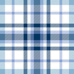 Seamless plaid check pattern in clair-de-lune, pastel blue, navy and white.