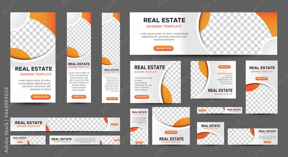 Wall mural real estate web banner design template set. vertical, horizontal and square banners with standard si