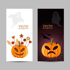Set of banners. Halloween pumpkin with biscuits - 463989004