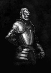 Fototapeta na wymiar Portrait of a monster in knightly armor of the Renaissance. 2D illustration, digital art style, illustration painting 