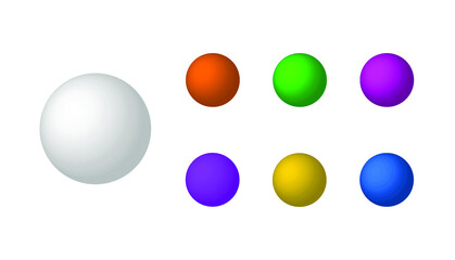 Vector Set of Sphere Balls, Colorful and White Matt Sphere, Icons Collection Isolated on White Background.