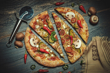 pizza con vegetales y pollo 