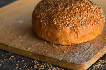 Freshly baked bread on a wooden board