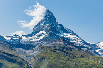 Swiss Alps during summer in a blue day, Zermatt Matterhorn Switzerland