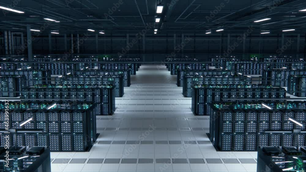 Poster modern data technology center server racks working in well-lighted room. concept of internet of thin