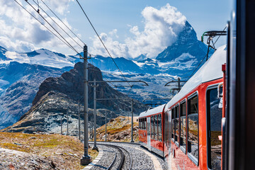 Train view from Swiss Alps in Zermatt Matterhorn Gornergrat Switzerland