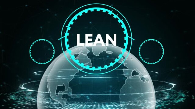 Lean, Six sigma, quality control and manufacturing process management concept on virtual screen.