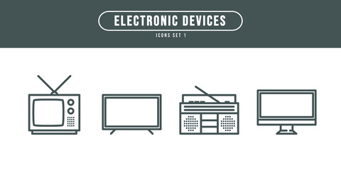 Electronic Devices Simple Line Icons Set