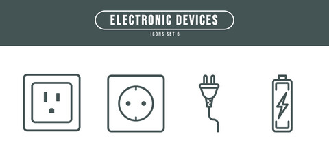 Electronic Devices Simple Line Icons Set