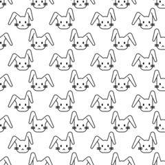 Simple Pattern With Cute Bunny Line Art. Black And White Modern Poster. Abstract Wall Art. Digital Art Of Interior Decoration For Print. Abstract Geometric Minimal Poster 