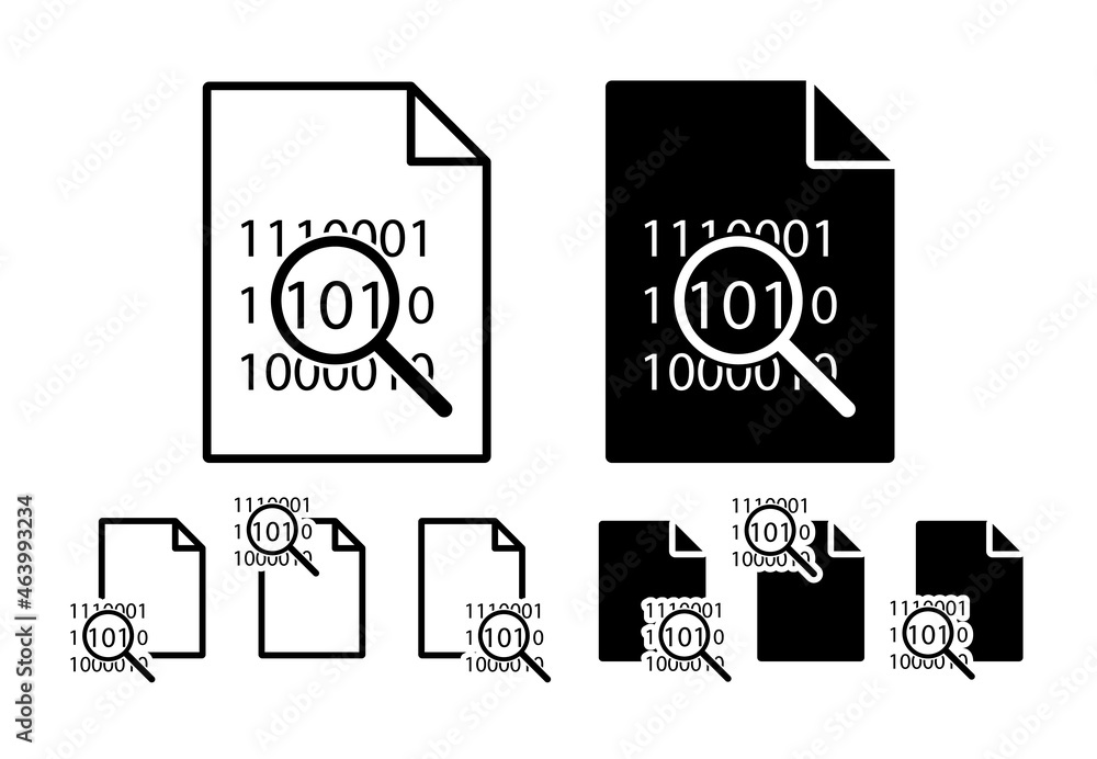 Aufkleber digital code under magnifying glass vector icon in file set illustration for ui and ux, website or m