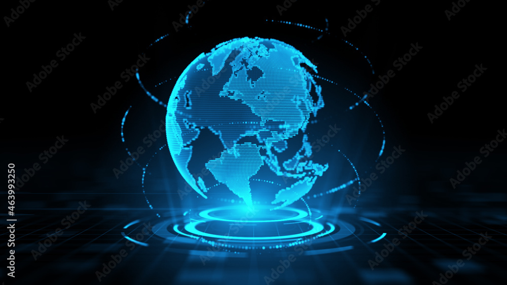 Poster technology digital hud, globe network, digital data connection futuristic blue and color abstract ba