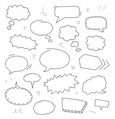 Set of hand drawn speech bubbles. Doodle sketch. Vector illustration.