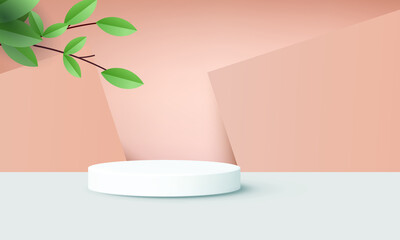 podium white show product minimal add object natural plant background mockup cosmetic.