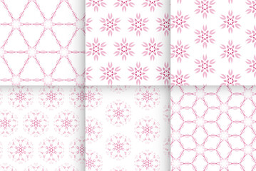 set of Baby girl seamless pattern of pink color for invitation, invite templates, cards, birth party, scrapbook in flat design.