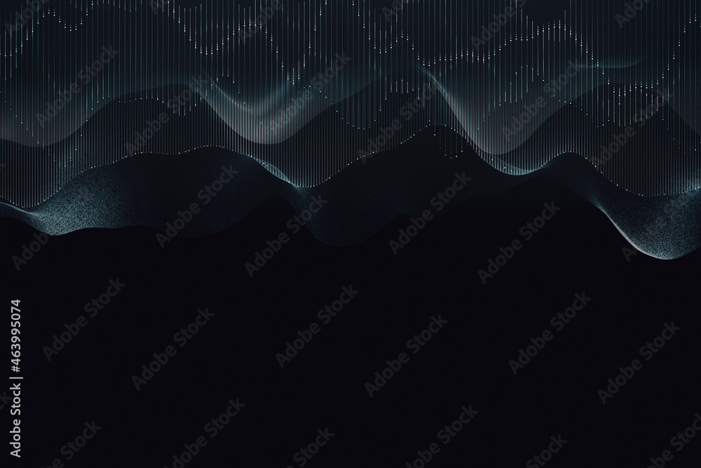 Poster Abstract dark background with digital waves. Technology, innovation and mock up place concept. 3D Rendering.
