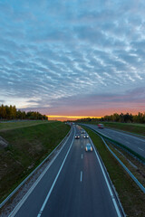 Highway in the fall in the evening.