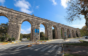 Fototapeta na wymiar Sarıyer - İstanbul - Turkey Historical aqueducts in Bahçeköy . It was built during the reign of Mahmut I.