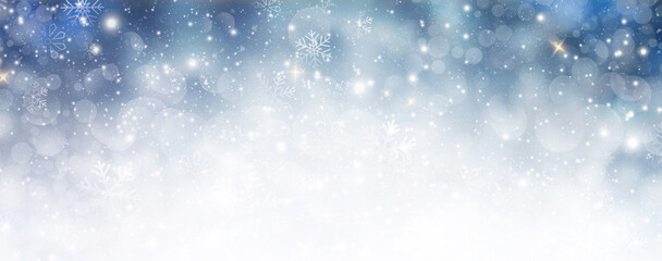 Winter Abstract Snowflake Background in Blue, Copyspace
