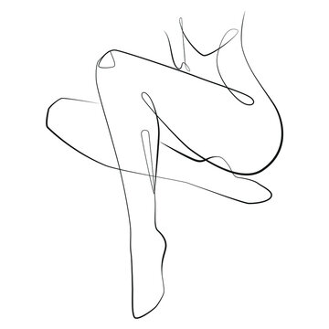 recommend clip art: Legs of a young woman sitting cross-legged draws, one line on a white isolated background. Vector illustration