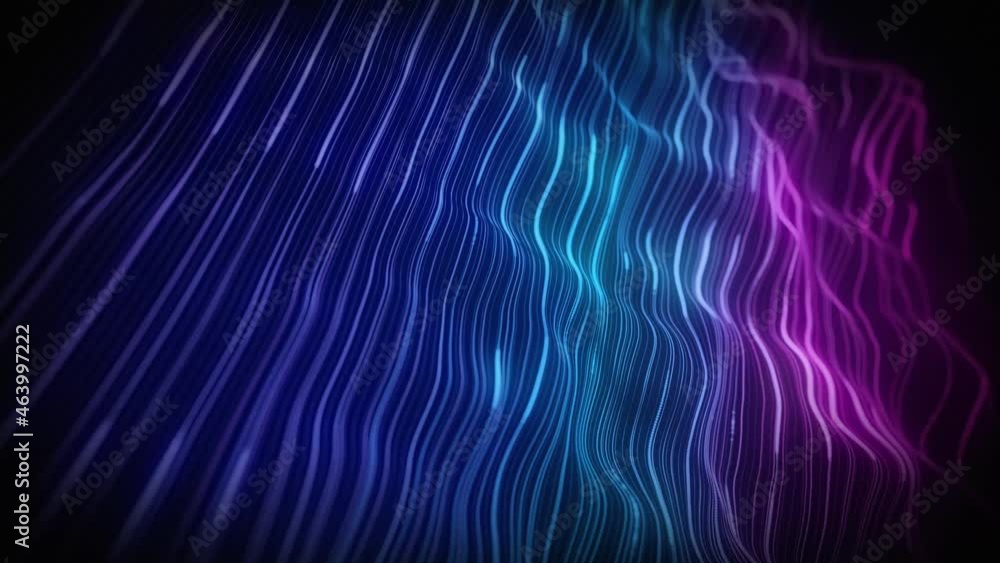 Poster abstract digital waving neon lines fx background loop/ 4k animation of an abstract background with d