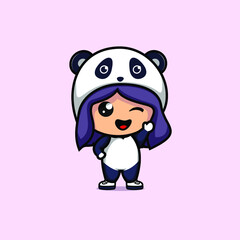 cute girl wearing panda cosplay vector design
