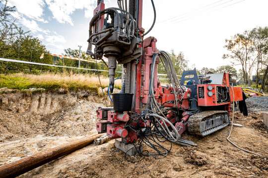 Drilling wells in the ground using a professional drill and machine