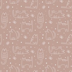 seamless pattern with graphic cats. Digital design for packaging, wallpaper, fabric and textile 