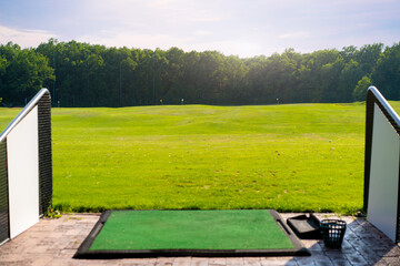Empty Golf driving range summers sunny day