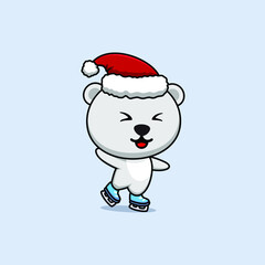 happy bear ice skating vector design