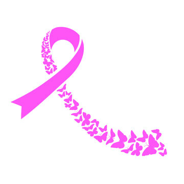 Butterflies and ribbon icon vector. Cancer Fundraiser illustration sign. Cancer Memorial stmbol or logo.