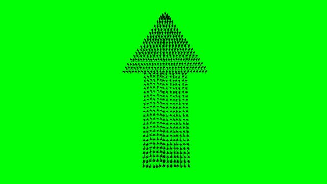 Businessmen crowd forming arrow shape pointing up, back view, 4K, against Green Screen